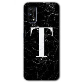 Realme 7 Pro Siyah Mermer Desenli T Harfi Baskılı Uyumlu Silikon Kılıf