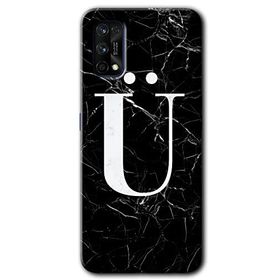 Realme 7 Pro Siyah Mermer Desenli U Harfi Baskılı Uyumlu Silikon Kılıf