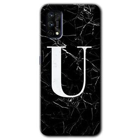 Realme 7 Pro Siyah Mermer Desenli U Harfi Baskılı Uyumlu Silikon Kılıf