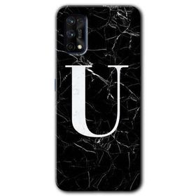 Realme 7 Pro Siyah Mermer Desenli U Harfi Baskılı Uyumlu Silikon Kılıf