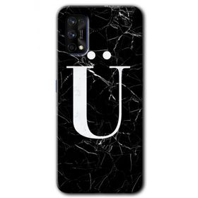 Realme 7 Pro Siyah Mermer Desenli U Harfi Baskılı Uyumlu Silikon Kılıf