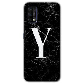 Realme 7 Pro Siyah Mermer Desenli Y Harfi Baskılı Uyumlu Silikon Kılıf