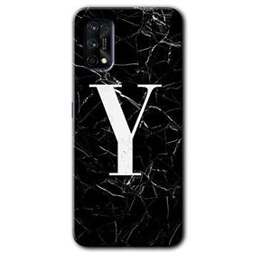 Realme 7 Pro Siyah Mermer Desenli Y Harfi Baskılı Uyumlu Silikon Kılıf
