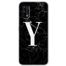 Realme 7 Pro Siyah Mermer Desenli Y Harfi Baskılı Uyumlu Silikon Kılıf