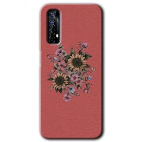 Realme 7 Retro Çiçek Baskılı Uyumlu Silikon Kılıf