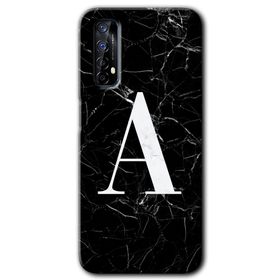 Realme 7 Siyah Mermer Desenli A Harfi Baskılı Uyumlu Silikon Kılıf
