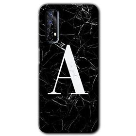 Realme 7 Siyah Mermer Desenli A Harfi Baskılı Uyumlu Silikon Kılıf
