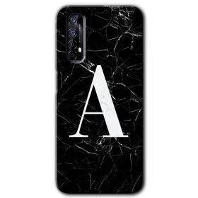 Realme 7 Siyah Mermer Desenli A Harfi Baskılı Uyumlu Silikon Kılıf
