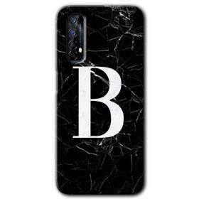 Realme 7 Siyah Mermer Desenli B Harfi Baskılı Uyumlu Silikon Kılıf