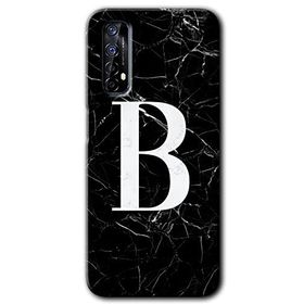 Realme 7 Siyah Mermer Desenli B Harfi Baskılı Uyumlu Silikon Kılıf