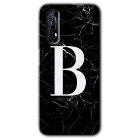 Realme 7 Siyah Mermer Desenli B Harfi Baskılı Uyumlu Silikon Kılıf