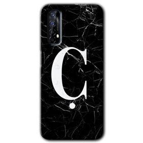 Realme 7 Siyah Mermer Desenli Ç Harfi Baskılı Uyumlu Silikon Kılıf
