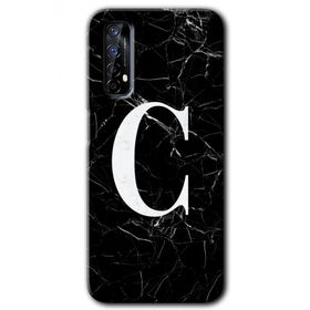 Realme 7 Siyah Mermer Desenli Ç Harfi Baskılı Uyumlu Silikon Kılıf