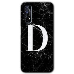 Realme 7 Siyah Mermer Desenli D Harfi Baskılı Uyumlu Silikon Kılıf
