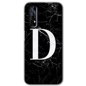 Realme 7 Siyah Mermer Desenli D Harfi Baskılı Uyumlu Silikon Kılıf