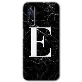 Realme 7 Siyah Mermer Desenli E Harfi Baskılı Uyumlu Silikon Kılıf