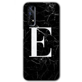 Realme 7 Siyah Mermer Desenli E Harfi Baskılı Uyumlu Silikon Kılıf
