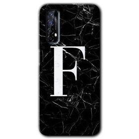 Realme 7 Siyah Mermer Desenli F Harfi Baskılı Uyumlu Silikon Kılıf