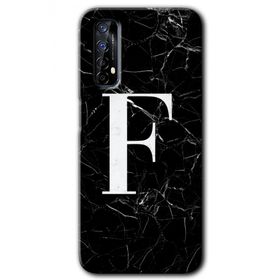 Realme 7 Siyah Mermer Desenli F Harfi Baskılı Uyumlu Silikon Kılıf