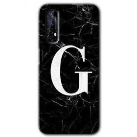 Realme 7 Siyah Mermer Desenli G Harfi Baskılı Uyumlu Silikon Kılıf