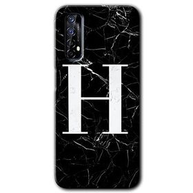 Realme 7 Siyah Mermer Desenli H Harfi Baskılı Uyumlu Silikon Kılıf