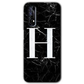 Realme 7 Siyah Mermer Desenli H Harfi Baskılı Uyumlu Silikon Kılıf