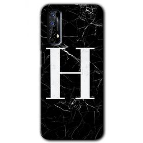 Realme 7 Siyah Mermer Desenli H Harfi Baskılı Uyumlu Silikon Kılıf