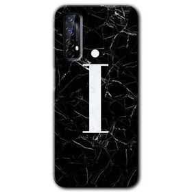 Realme 7 Siyah Mermer Desenli I Harfi Baskılı Uyumlu Silikon Kılıf