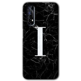 Realme 7 Siyah Mermer Desenli I Harfi Baskılı Uyumlu Silikon Kılıf