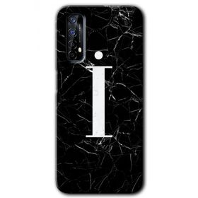 Realme 7 Siyah Mermer Desenli I Harfi Baskılı Uyumlu Silikon Kılıf