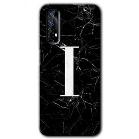Realme 7 Siyah Mermer Desenli I Harfi Baskılı Uyumlu Silikon Kılıf