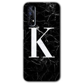 Realme 7 Siyah Mermer Desenli K Harfi Baskılı Uyumlu Silikon Kılıf