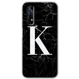 Realme 7 Siyah Mermer Desenli K Harfi Baskılı Uyumlu Silikon Kılıf