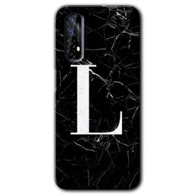 Realme 7 Siyah Mermer Desenli L Harfi Baskılı Uyumlu Silikon Kılıf