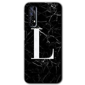 Realme 7 Siyah Mermer Desenli L Harfi Baskılı Uyumlu Silikon Kılıf