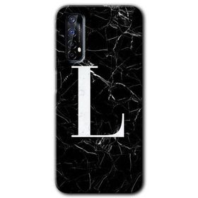 Realme 7 Siyah Mermer Desenli L Harfi Baskılı Uyumlu Silikon Kılıf