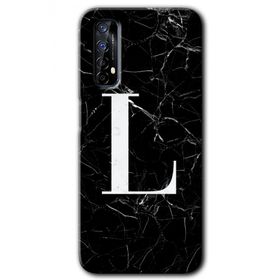 Realme 7 Siyah Mermer Desenli L Harfi Baskılı Uyumlu Silikon Kılıf