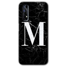 Realme 7 Siyah Mermer Desenli M Harfi Baskılı Uyumlu Silikon Kılıf