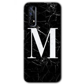Realme 7 Siyah Mermer Desenli M Harfi Baskılı Uyumlu Silikon Kılıf