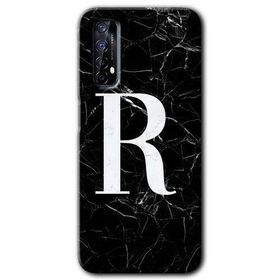 Realme 7 Siyah Mermer Desenli R Harfi Baskılı Uyumlu Silikon Kılıf