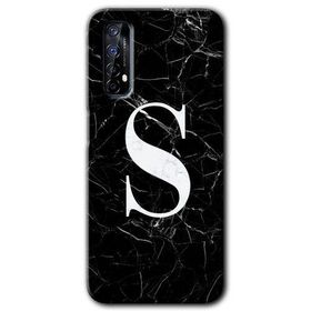 Realme 7 Siyah Mermer Desenli S Harfi Baskılı Uyumlu Silikon Kılıf