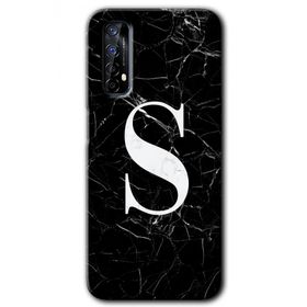 Realme 7 Siyah Mermer Desenli S Harfi Baskılı Uyumlu Silikon Kılıf