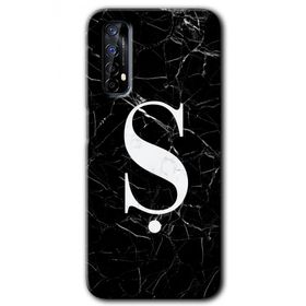 Realme 7 Siyah Mermer Desenli S Harfi Baskılı Uyumlu Silikon Kılıf