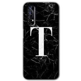 Realme 7 Siyah Mermer Desenli T Harfi Baskılı Uyumlu Silikon Kılıf