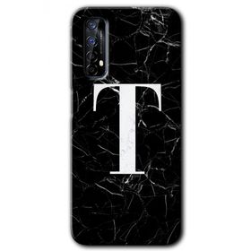 Realme 7 Siyah Mermer Desenli T Harfi Baskılı Uyumlu Silikon Kılıf