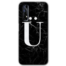 Realme 7 Siyah Mermer Desenli Ü Harfi Baskılı Uyumlu Silikon Kılıf