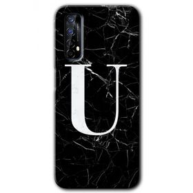 Realme 7 Siyah Mermer Desenli Ü Harfi Baskılı Uyumlu Silikon Kılıf