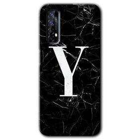 Realme 7 Siyah Mermer Desenli Y Harfi Baskılı Uyumlu Silikon Kılıf