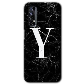 Realme 7 Siyah Mermer Desenli Y Harfi Baskılı Uyumlu Silikon Kılıf