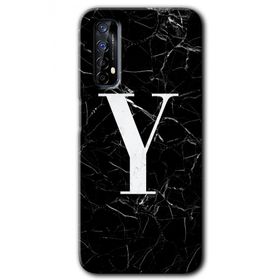 Realme 7 Siyah Mermer Desenli Y Harfi Baskılı Uyumlu Silikon Kılıf